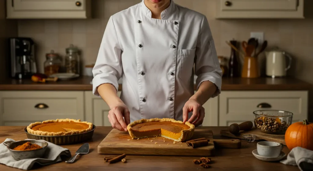 Homemade crustless pumpkin pie with a golden top and creamy texture