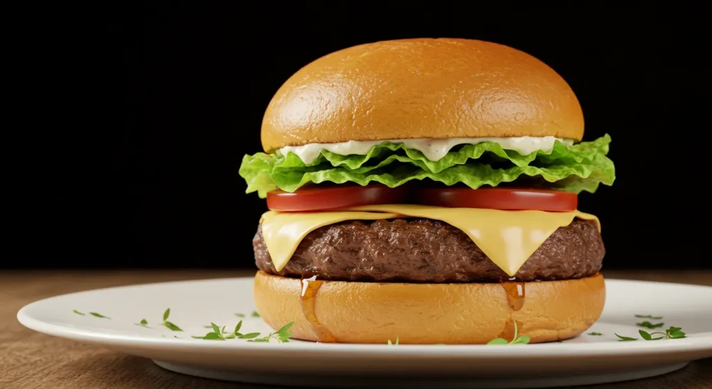 Gourmet Wagyu Beef Burger with a perfectly seared patty and fresh toppings.