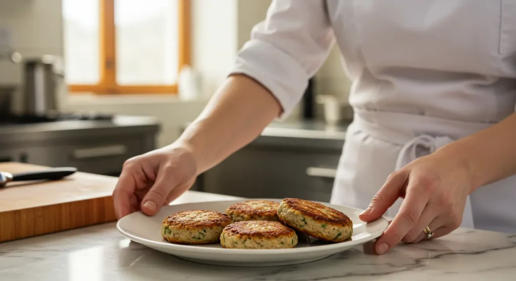 Crispy tuna patties served with a side of salad, a perfect meal for any time of the day.