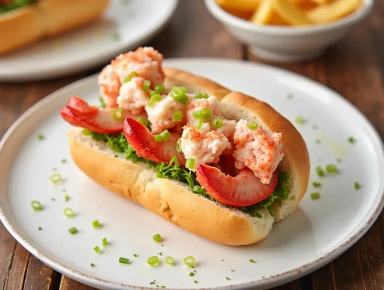 A perfectly toasted split-top bun filled with fresh Maine lobster, lightly dressed with butter and garnished with herbs.